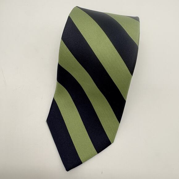 IZOD Silk Necktie Navy Green Repp Stripe Traditional Preppy Academia Classic - Picture 6 of 14